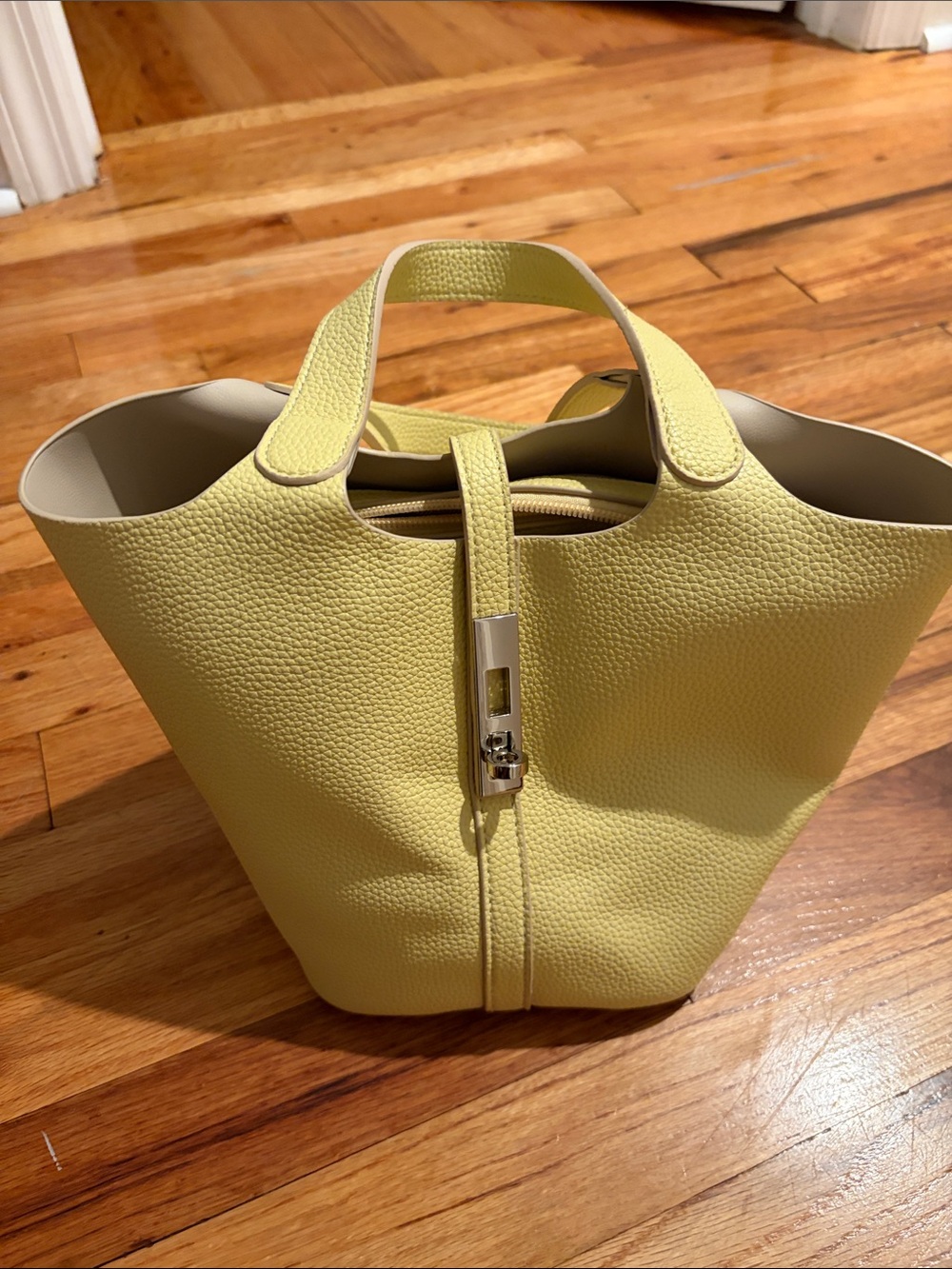 Leather Tote Bag in Lemon Yellow - Designer-Style Handbag